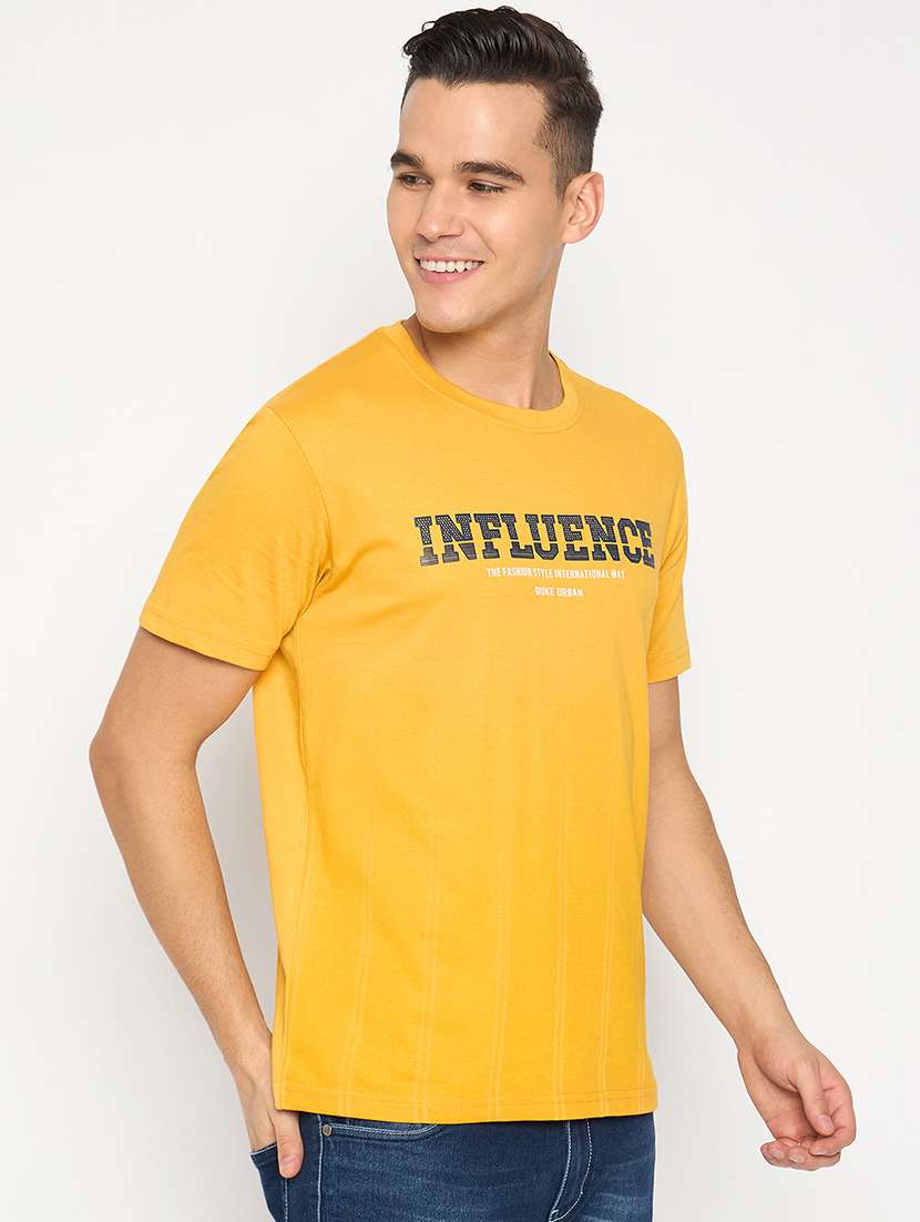 men yellow cotton blend chest print t-shirt - 21485167 - Standard Image - 1