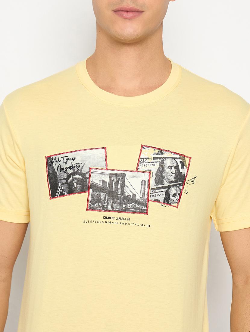 men yellow cotton blend chest print t-shirt - 21485169 - Standard Image - 4
