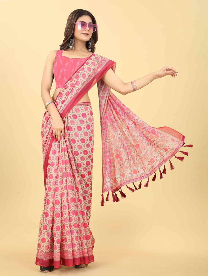 Women Pink Floral Printed Saree - 21485223 -  Standard Image - 1