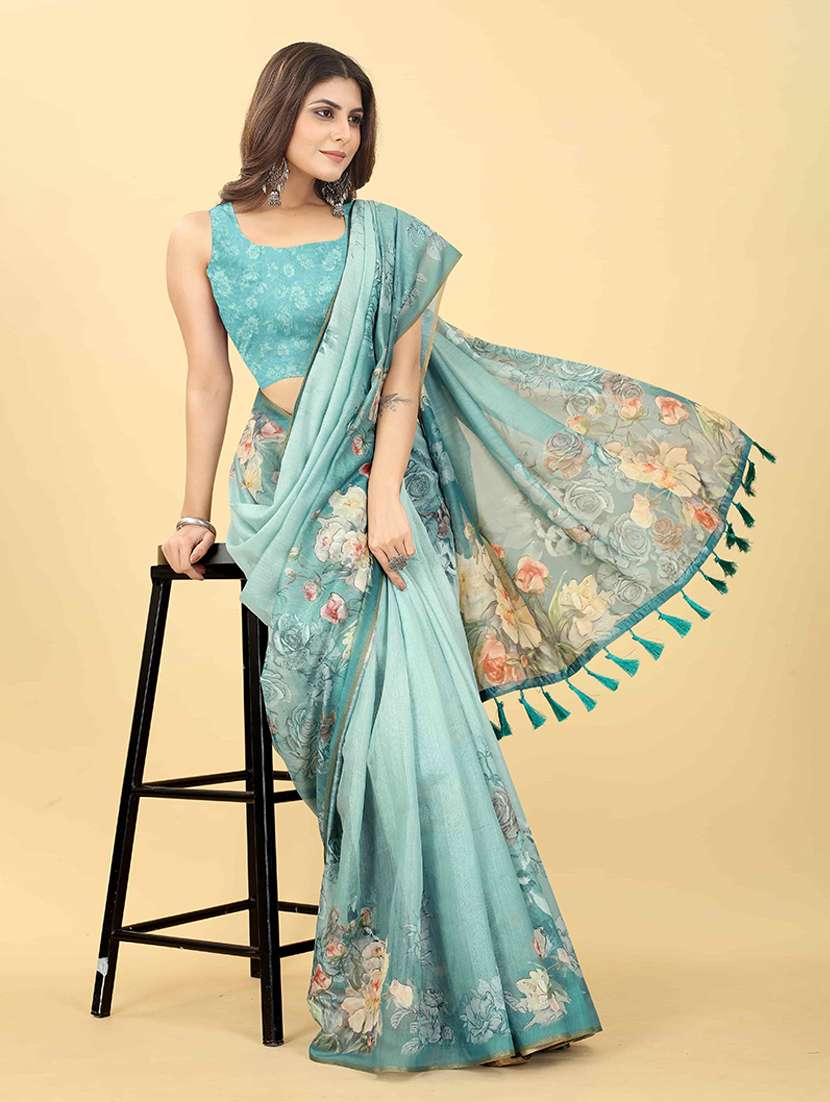Women Sea Green Floral Printed Saree - 21485225 -  Standard Image - 1
