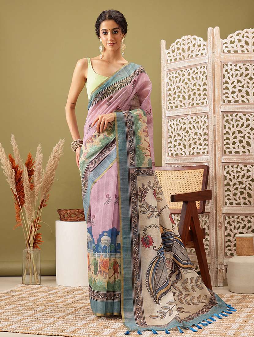 pink cotton blend maheshwari saree