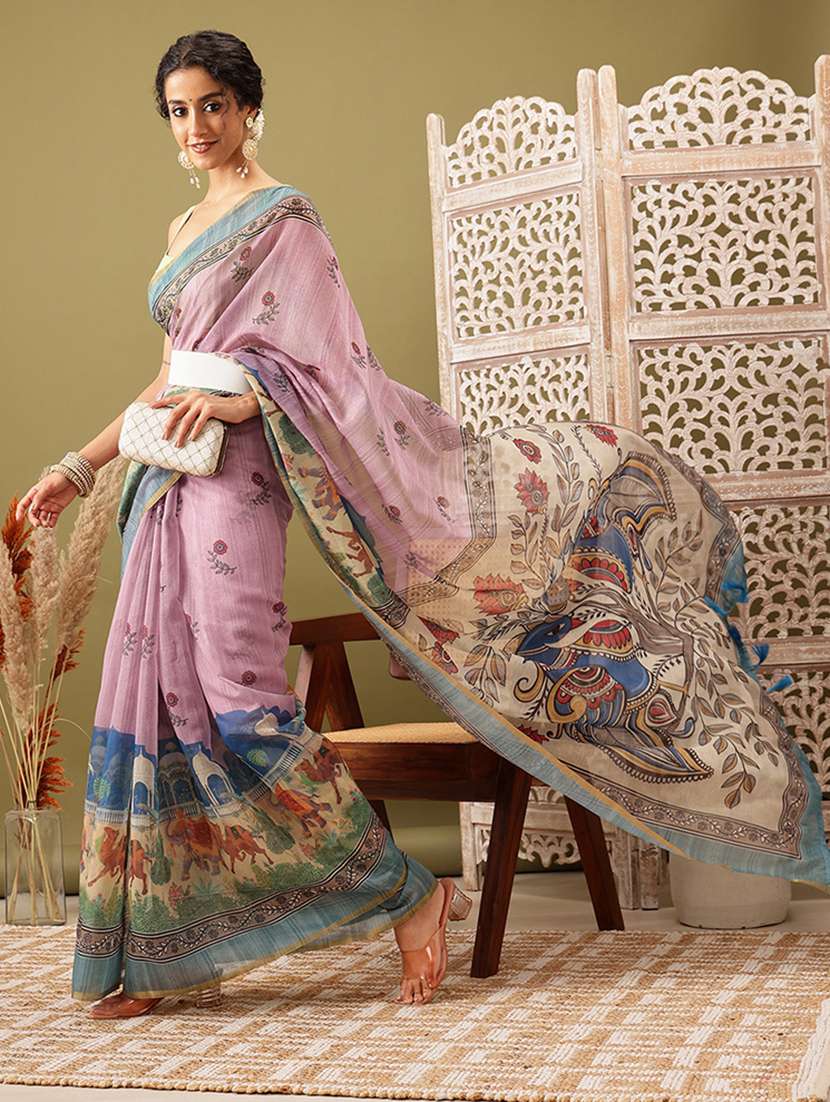 pink cotton blend maheshwari saree - 21485435 -  Standard Image - 1