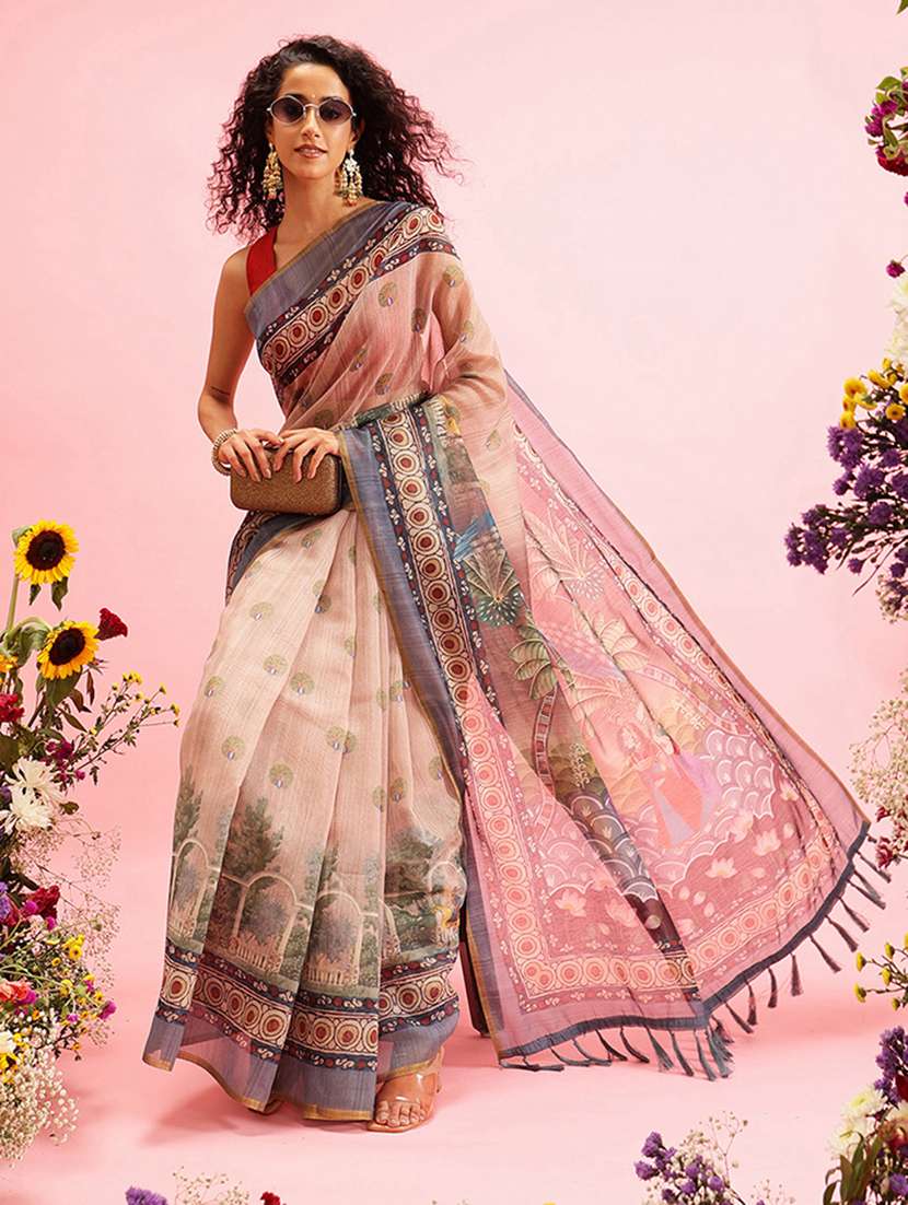 beige cotton blend maheshwari saree - 21485436 -  Standard Image - 1
