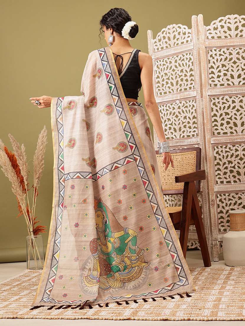 beige cotton blend maheshwari saree - 21485437 -  Standard Image - 1