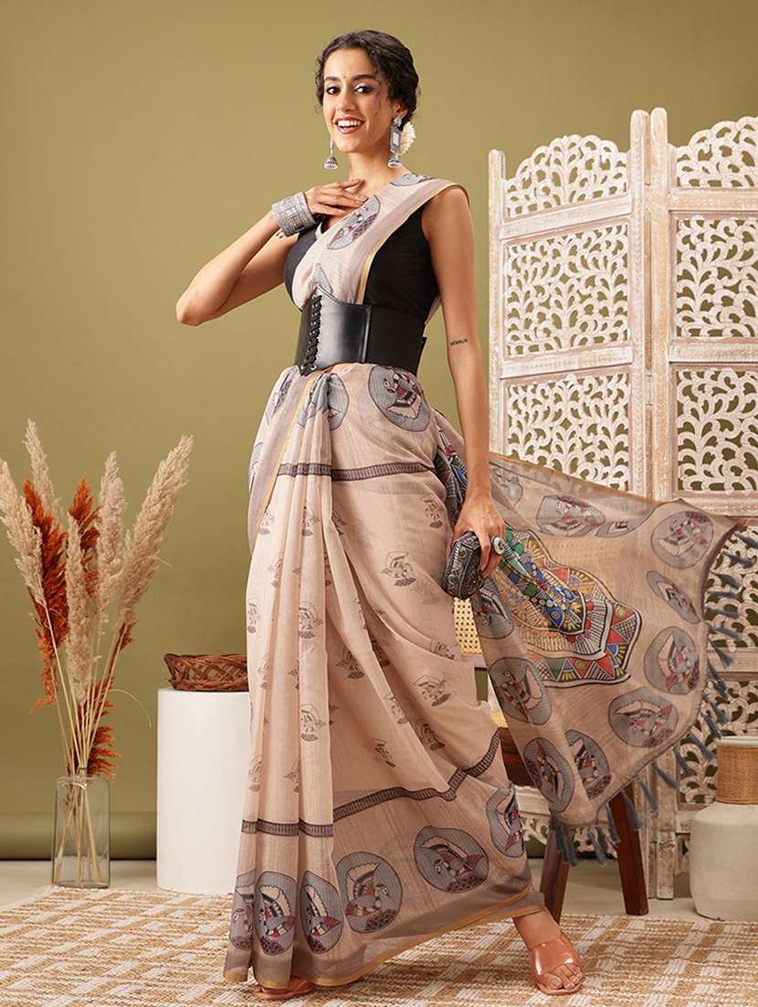 beige cotton blend maheshwari saree - 21485438 -  Standard Image - 1
