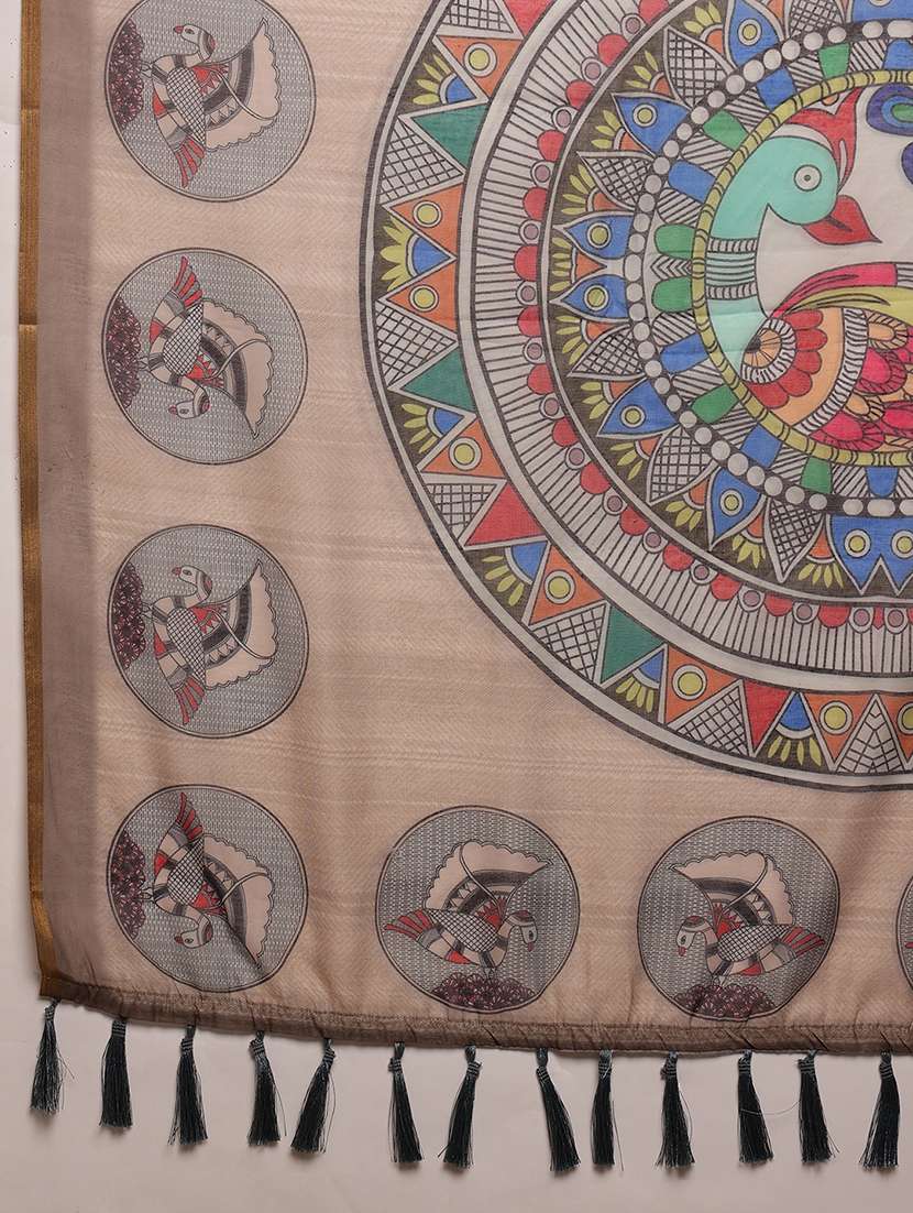 beige cotton blend maheshwari saree - 21485438 -  Standard Image - 4