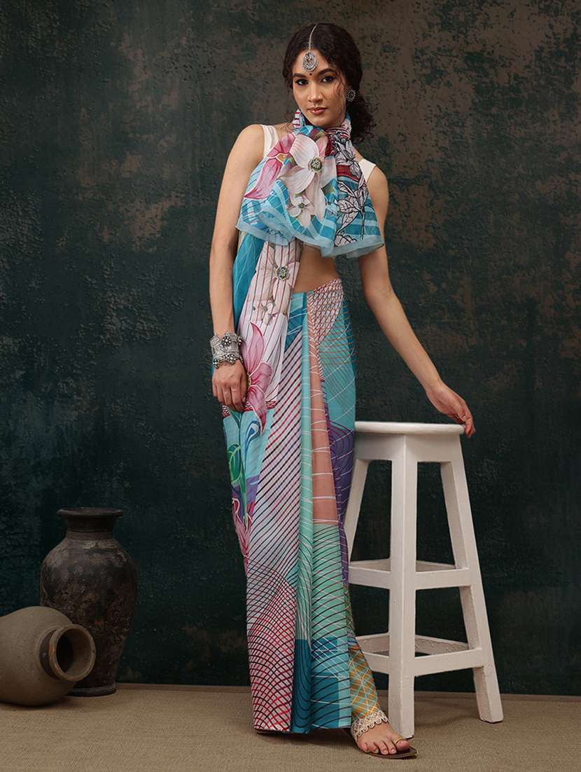 women multi color printed saree
