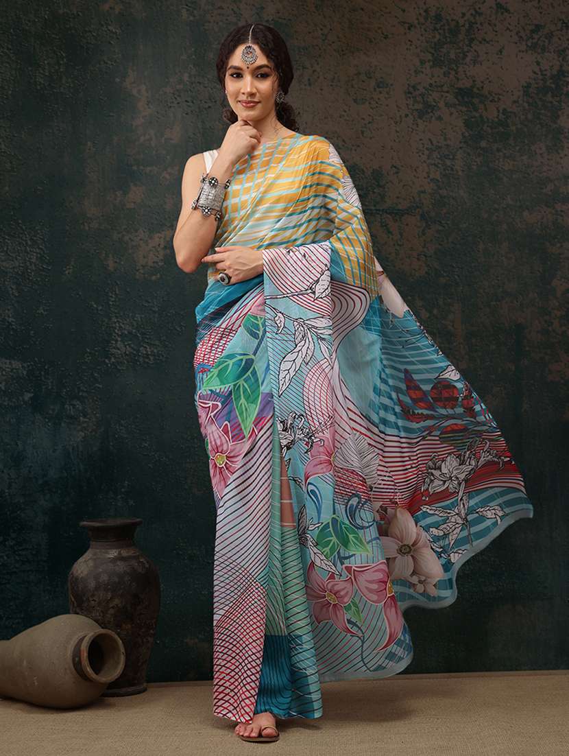 women multi color printed saree - 21485501 -  Standard Image - 1