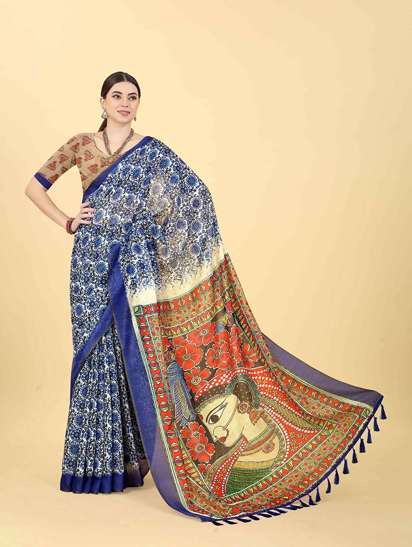 women blue floral printed saree - 21485543 -  Standard Image - 1