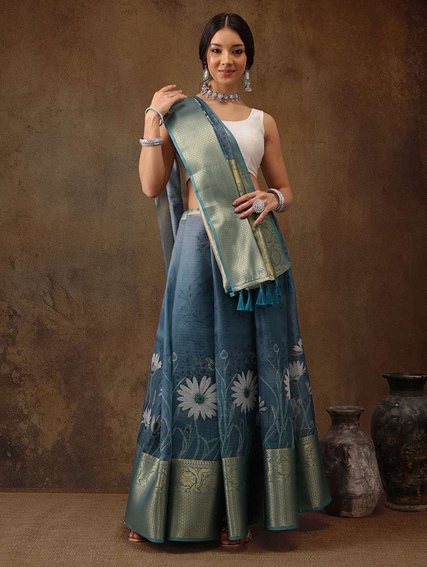 women floral printed zari bordered saree - 21485598 -  Standard Image - 1