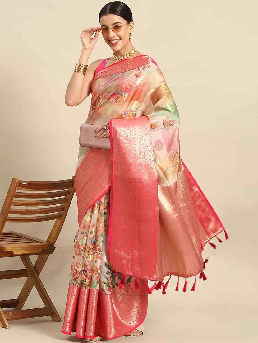 women printed bordered saree