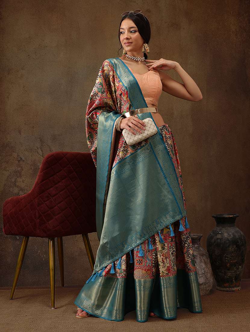 women printed bordered saree