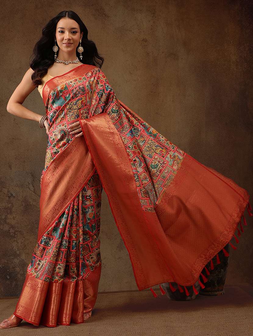 women printed bordered saree