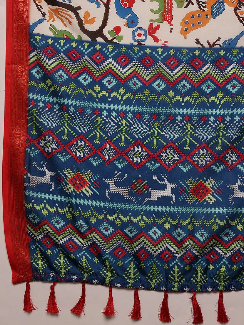 white printed saree with blouse - 21485836 -  Standard Image - 4