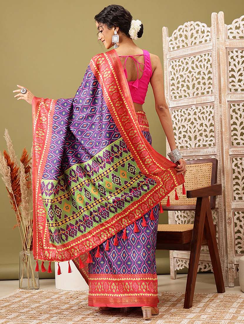 blue printed saree with blouse - 21485838 -  Standard Image - 1