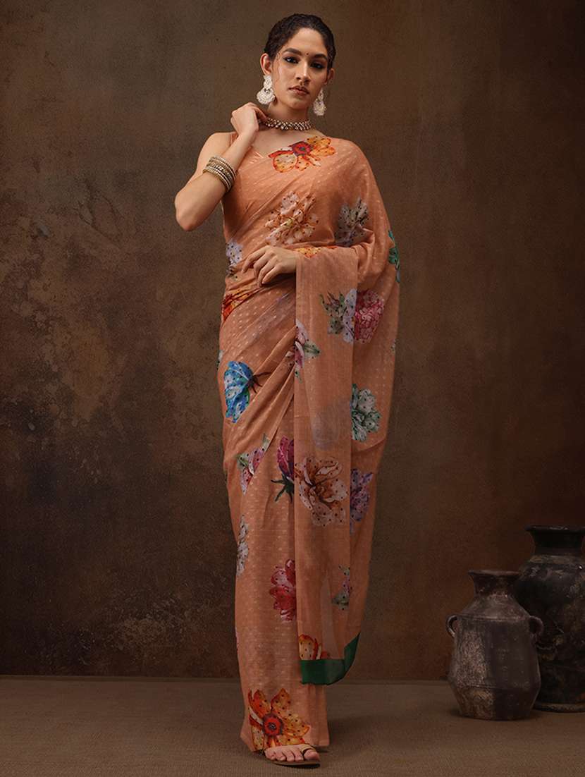 women printed casual saree with blouse 