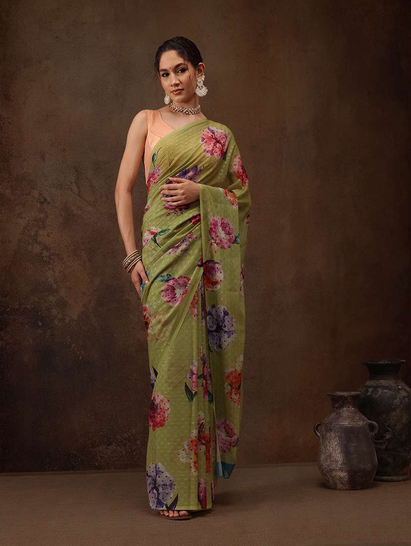 women printed casual saree with blouse 
