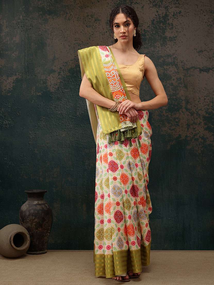 women bandhani printed casual saree with blouse 