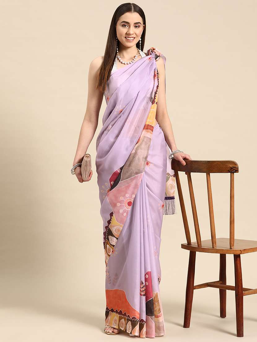 lavender silk blend printed saree - 21485995 -  Standard Image - 1