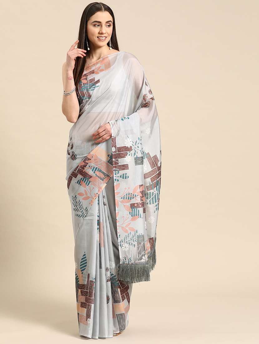 women printed casual saree with blouse 