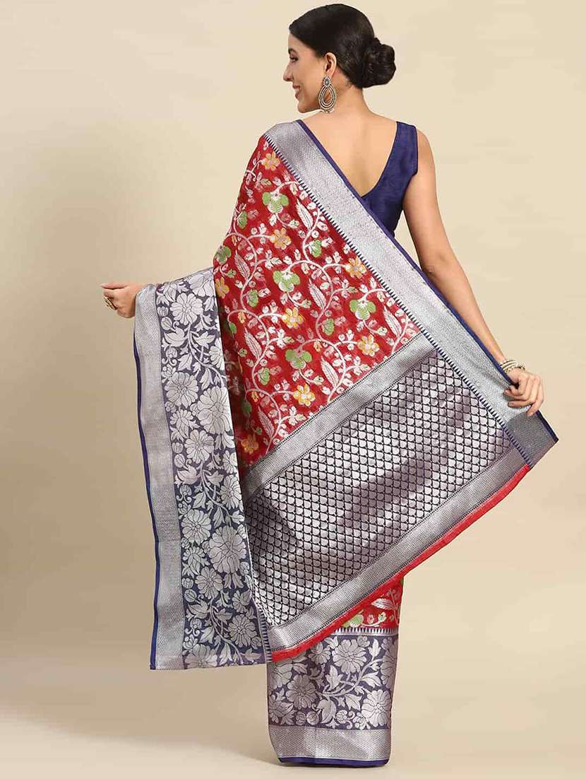 red cotton blend mysore silk saree - 21486005 -  Standard Image - 1