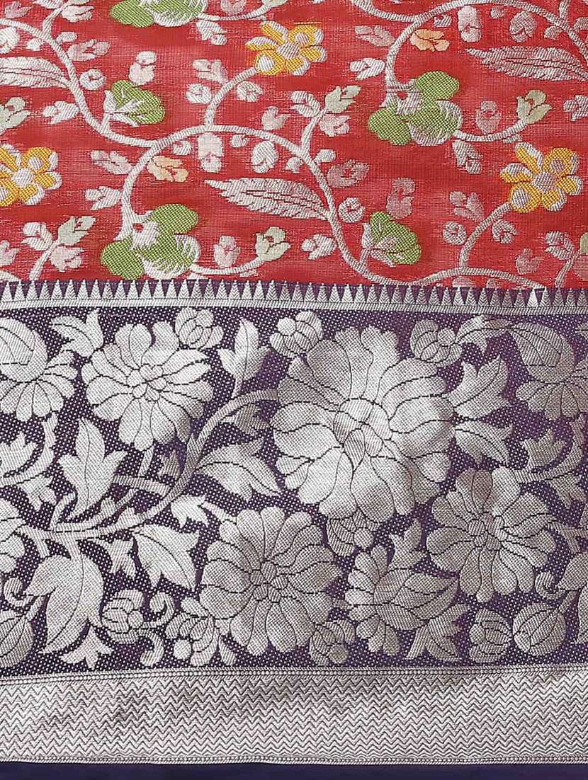 red cotton blend mysore silk saree - 21486005 -  Standard Image - 4