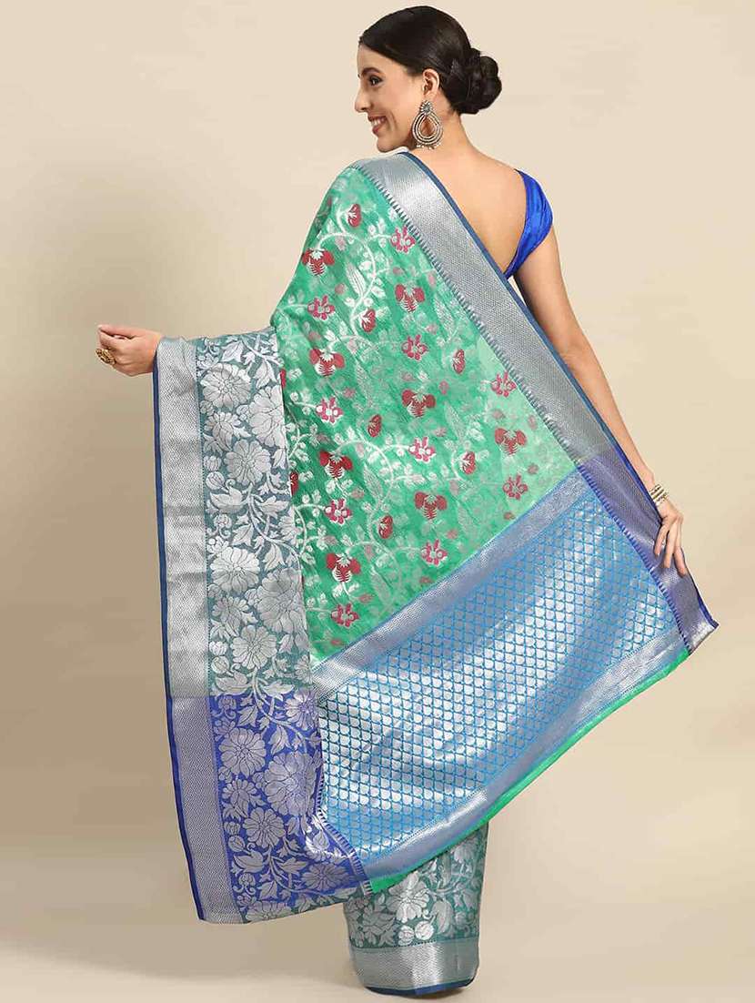 turquoise cotton blend mysore silk saree - 21486006 -  Standard Image - 1