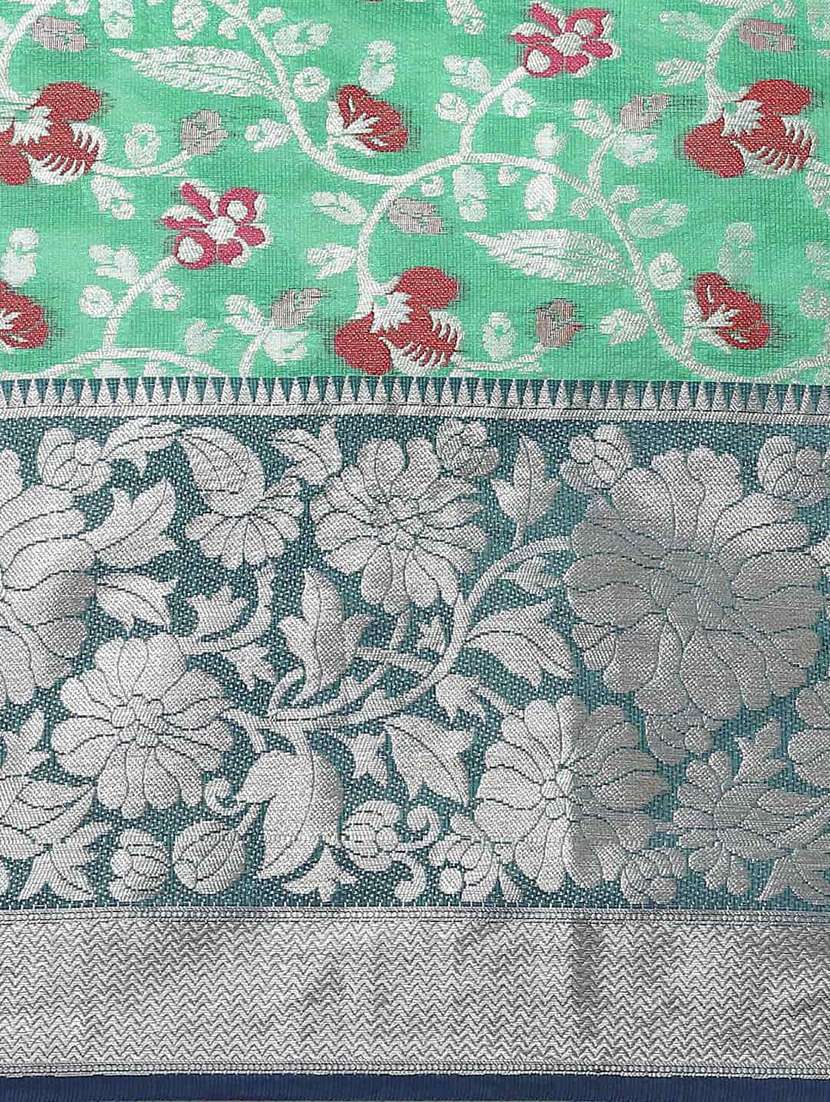 turquoise cotton blend mysore silk saree - 21486006 -  Standard Image - 4