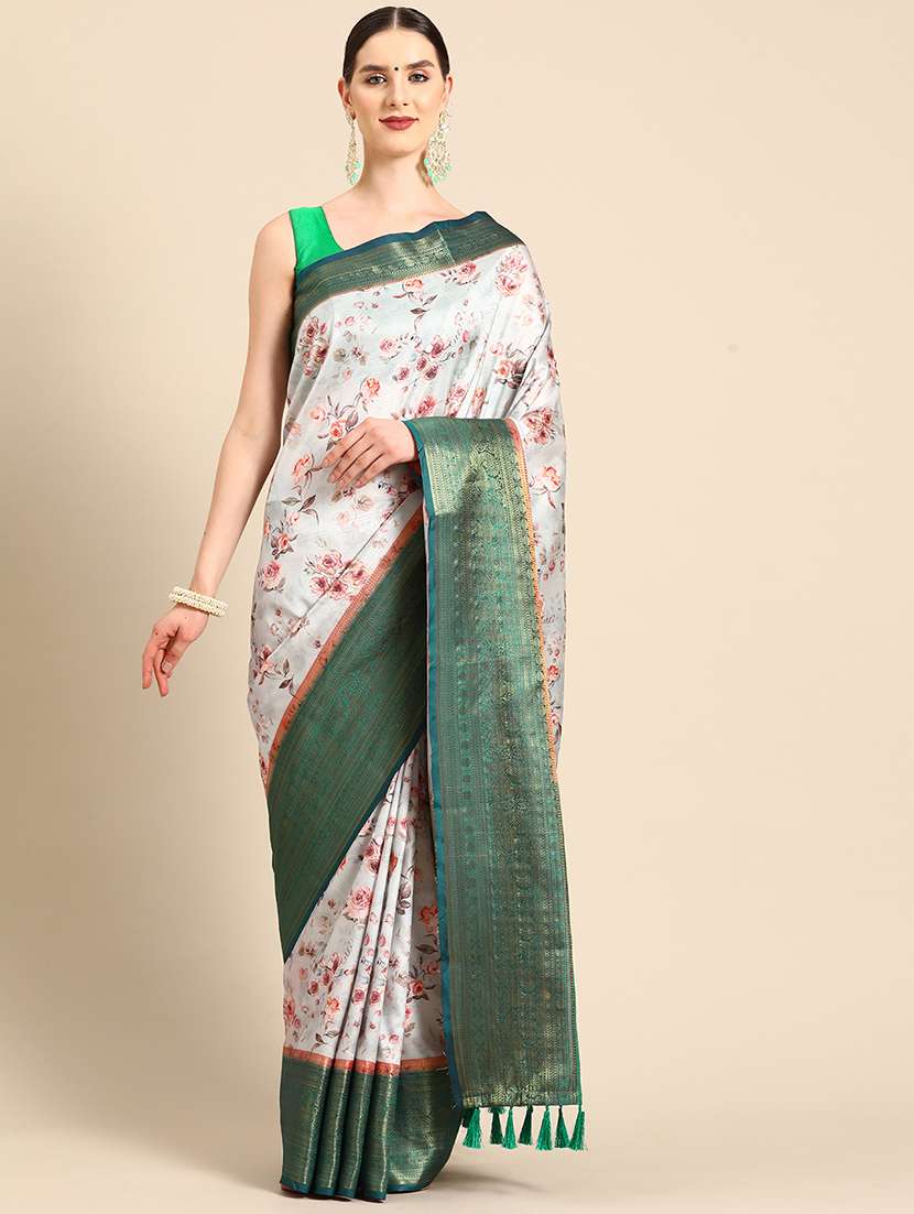 grey silk banarasi saree