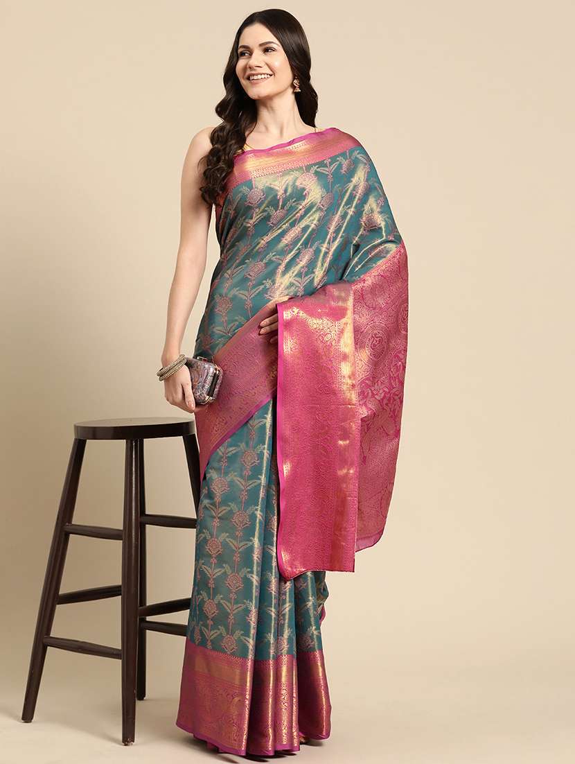 women teal green banarasi saree - 21486064 -  Standard Image - 1