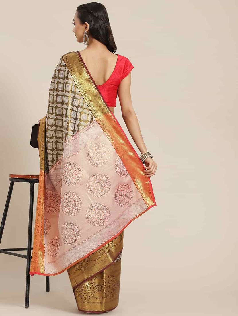 women brown banarasi saree - 21486072 -  Standard Image - 1