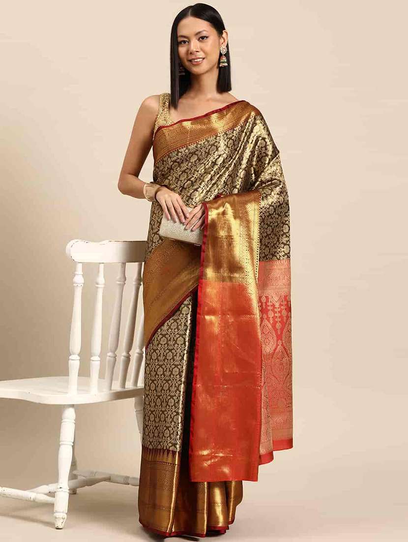 women brown banarasi saree - 21486080 -  Standard Image - 1