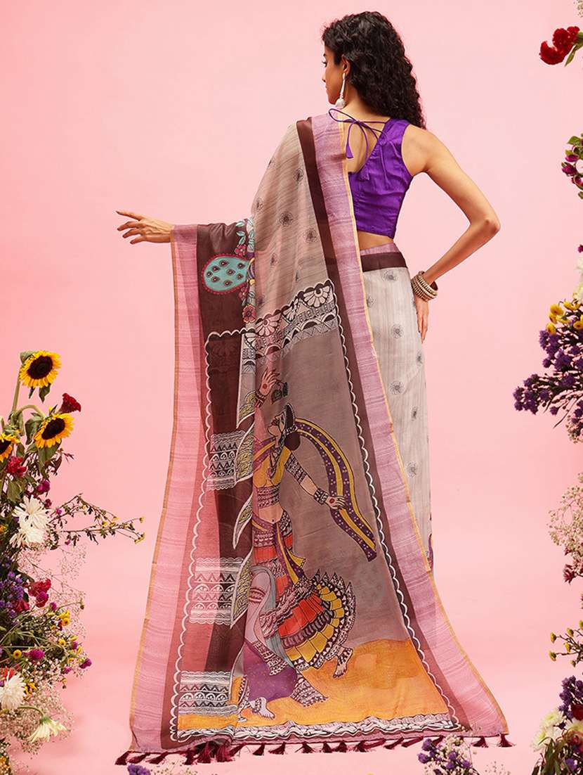 women grey maheshwari saree - 21486086 -  Standard Image - 1