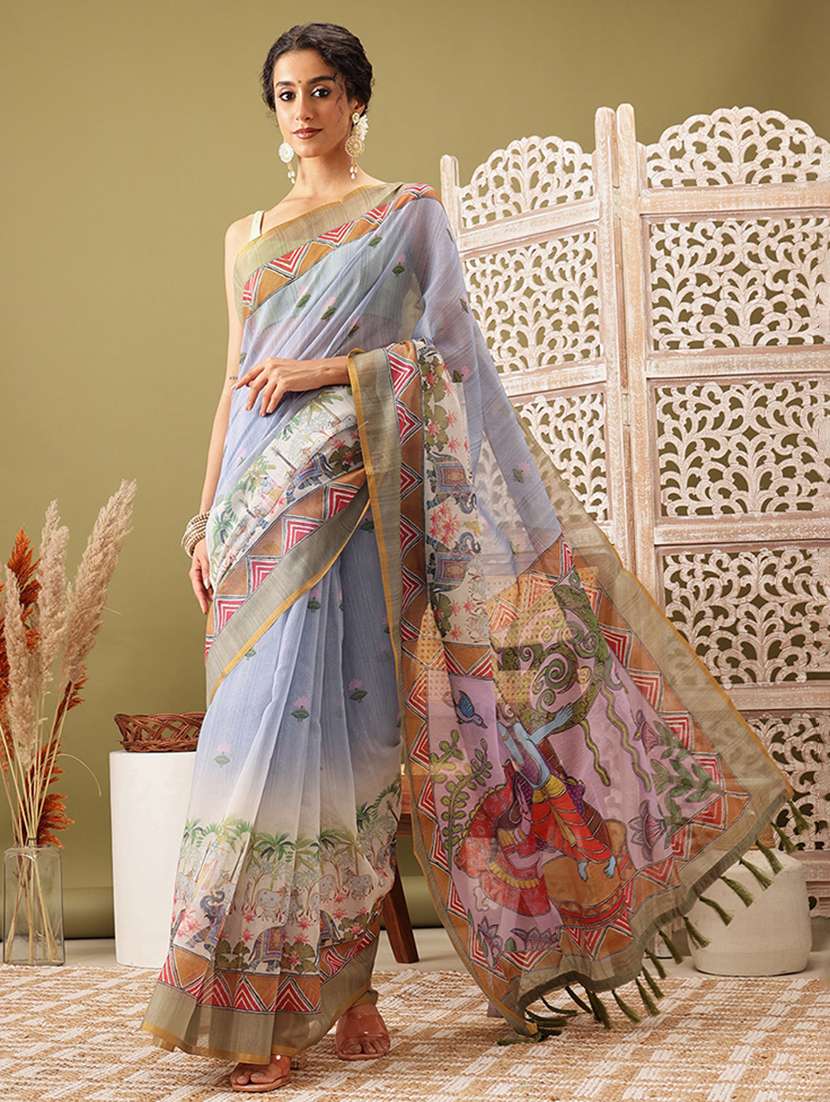 women light blue maheshwari saree - 21486087 -  Standard Image - 1