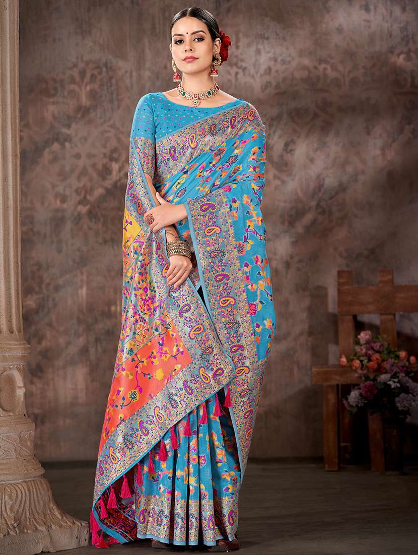 women blue baluchari saree - 21486117 -  Standard Image - 1