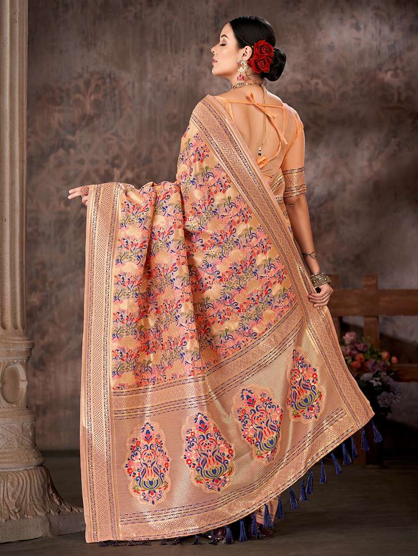 women peach baluchari saree - 21486120 -  Standard Image - 1