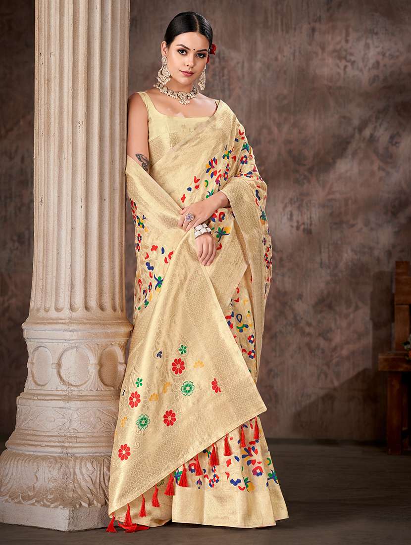 women beige baluchari saree - 21486122 -  Standard Image - 1