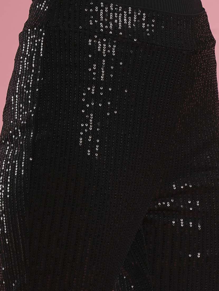 globus women black sequinnned  mid rise flared hem boot cut party trouser - 21486199 -  Standard Image - 4