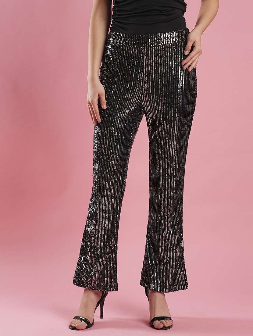 women black nylon bootcut trouser