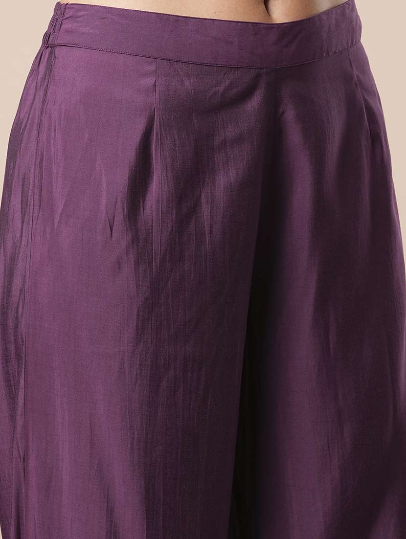 women's purple sequinned & floral embroidered v-neck straight festive kurta with afghani pants & dupatta - 21486220 -  Standard Image - 4