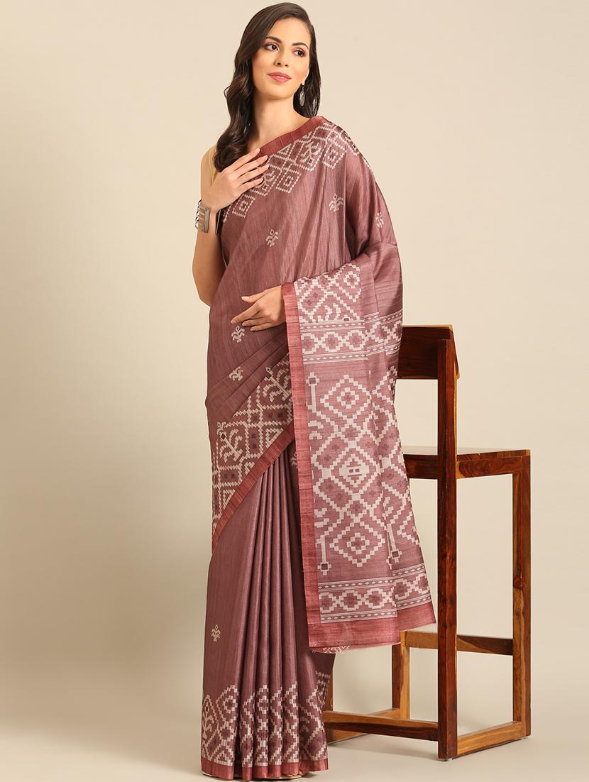 burgundy cotton printed saree with blouse - 21486245 - Standard Image - 1