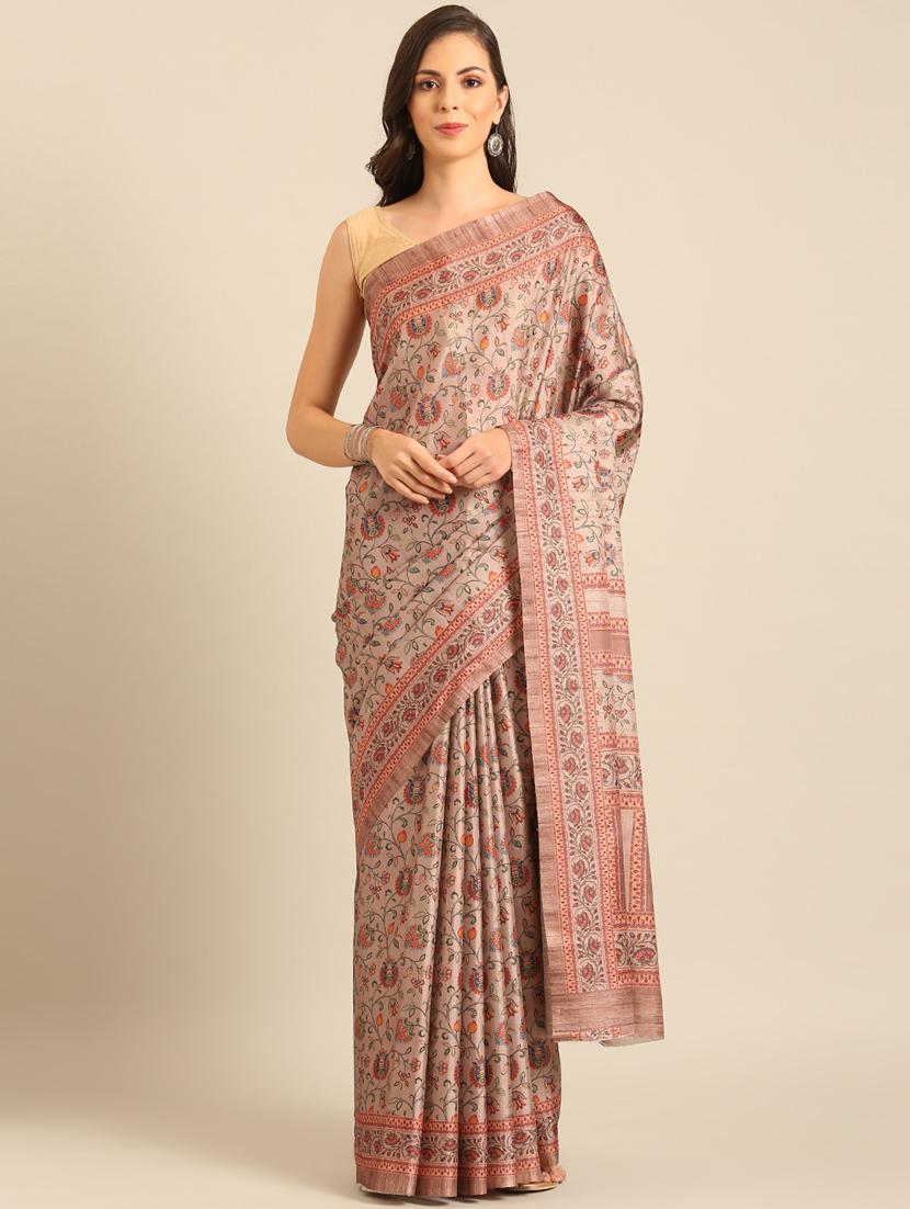women peach printed saree with blouse - 21486262 - Standard Image - 1
