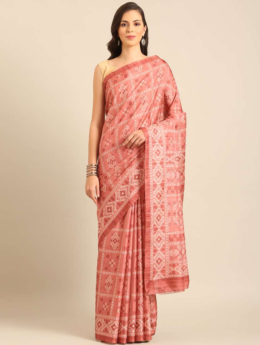 women peach printed saree with blouse - 21486264 -  Standard Image - 1