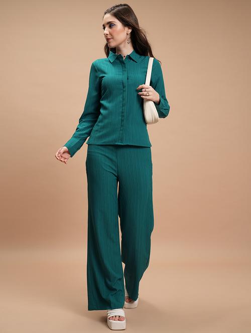 women solid shirt and trouser co-ord set - 21486367 -  Standard Image - 0
