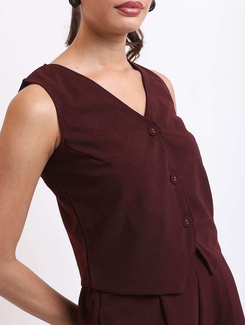 women maroon solids top and trouser co-ords set - 21486386 -  Standard Image - 4