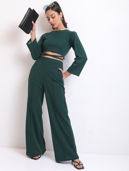 women green solids top and trouser co-ords set - 21486388 - Standard Image - 0