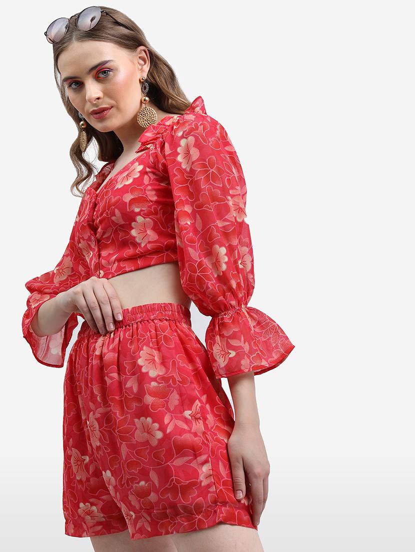 women pink polyester top and shorts co-ord set - 21486392 - Standard Image - 1