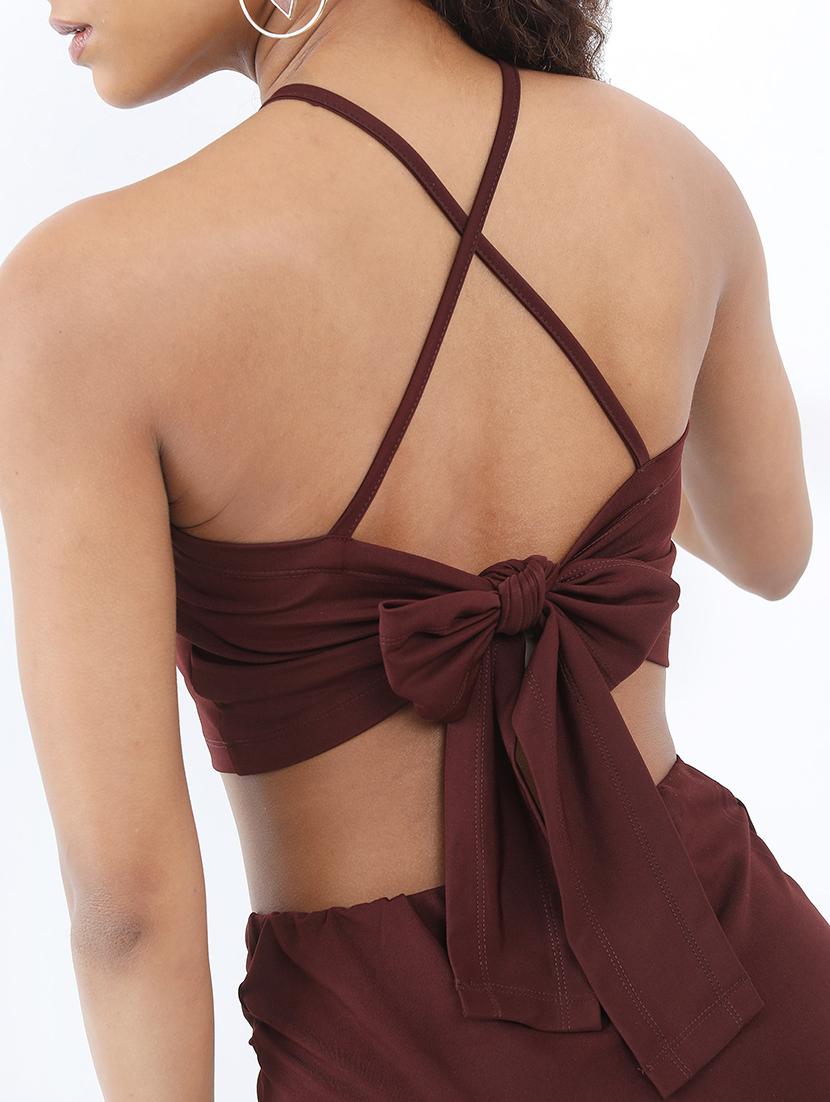 women maroon polyester top and skirt co-ord set - 21486398 - Standard Image - 4