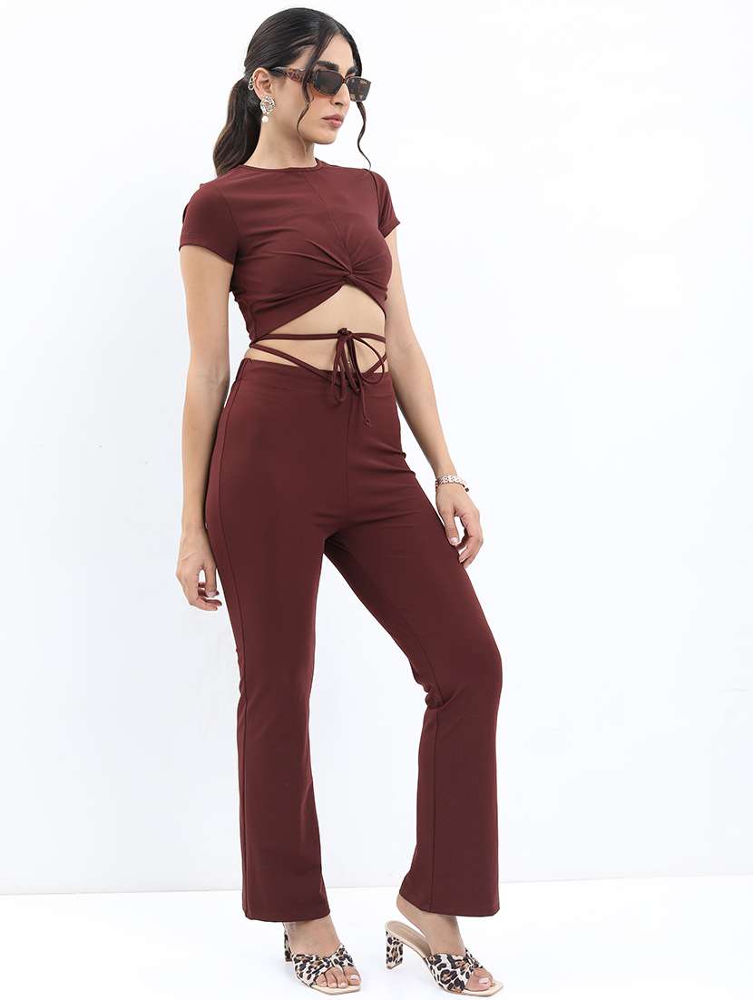 women maroon polyester top and trouser co-ord set - 21486400 -  Standard Image - 1