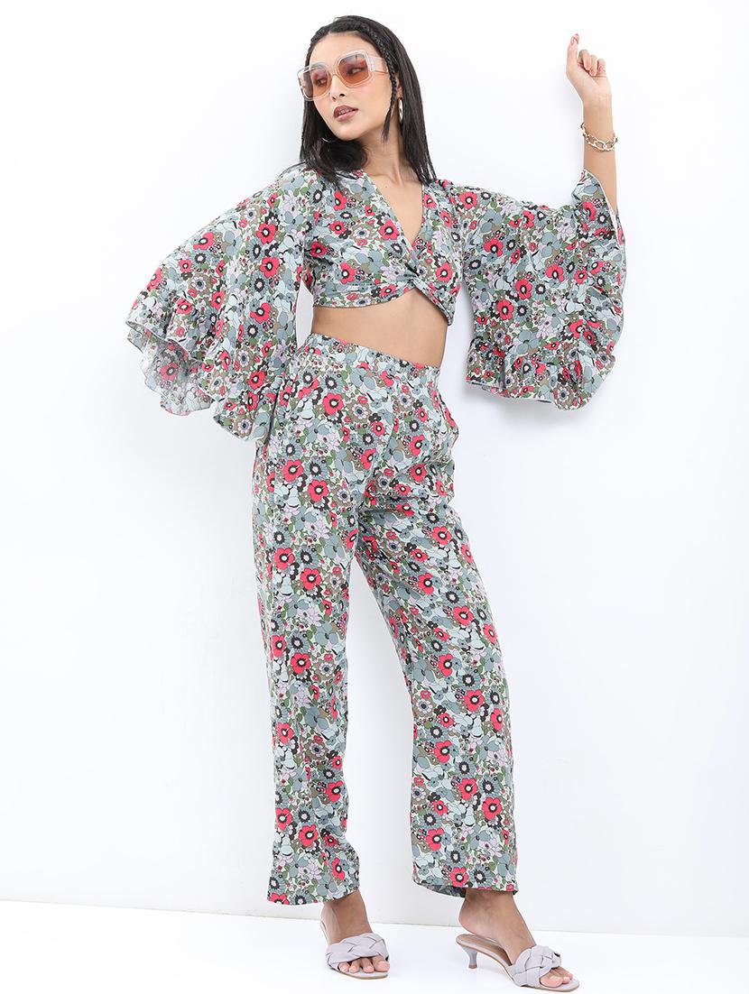 women blue polyester top and trouser co-ord set - 21486402 -  Standard Image - 1